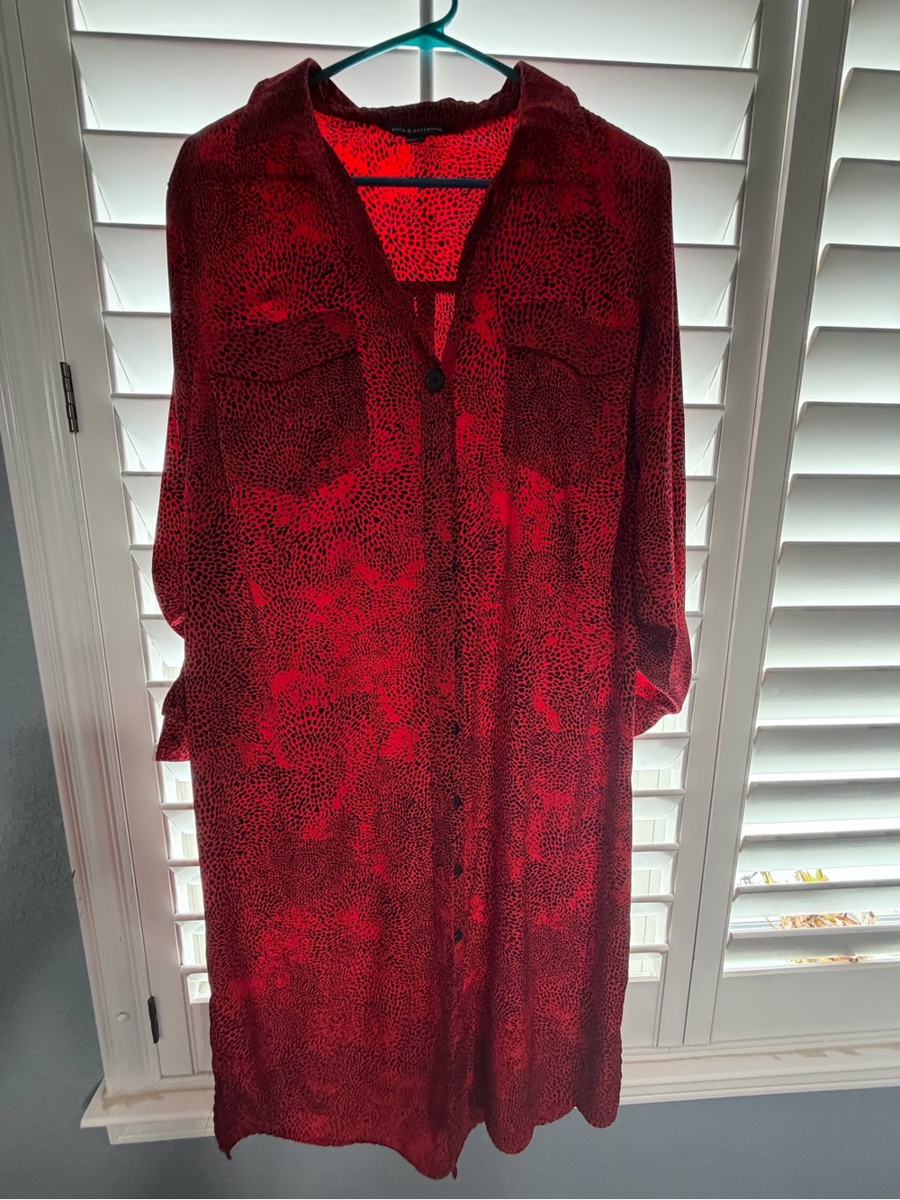 Rock & Republic Red Printed Long-Sleeve Shirt Dress